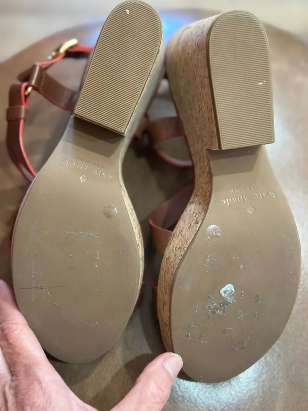 kate spade Brown Cork Wedge Sandals with Strappy Ankle Buckle size 8 - Picture 8 of 8